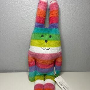 Craftholic Rainbow Rabbit Plush Cushion 16" Striped Stuffed Doll Bunny NWT